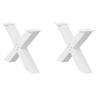Image of vidaXL Coffee Table Legs X Shaped Metal Frame Powder Coated Steel Adjustable Levelers Modern Design Living Room/Dining Room Use 70x(42 43) cm White