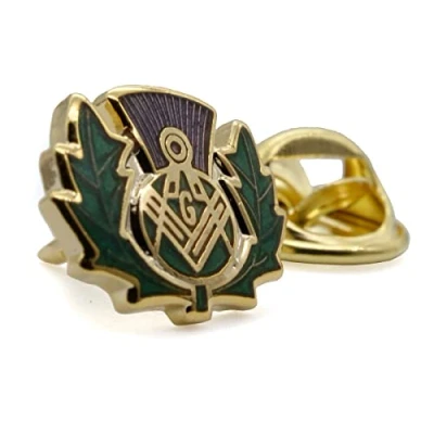 Image of Victoria Regalia Scottish Thistle with Masonic Square and Compasses Enamel Lapel Pin, Purple