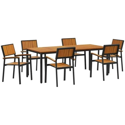 Image of vidaXL 7 Piece Garden Dining Set Solid Wood Acacia and Metal