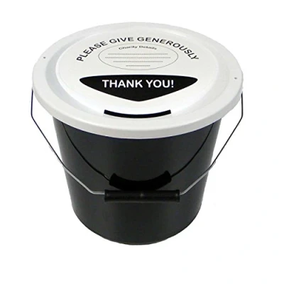 Image of 3 Charity Money Collection Buckets with Lids, Labels and Ties (5 Litres) Black