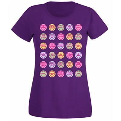 Image of Flip Womens Love Hearts Cute Candy Sweets T Shirt Purple UK 8 10 (M)