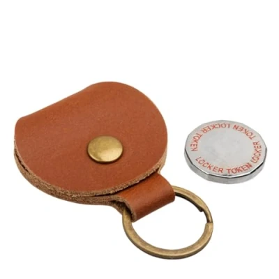 Image of Genuine Tan Leather Pound Pouch Wallet Purse with a Trolley Token Fob Keyring Keychain Key Ring Holder