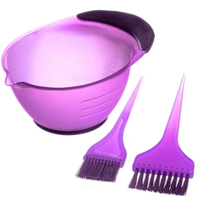 Image of Professional Hairdresser&#039;s 3 Piece Purple Tinting/dye kit, includes Tinting Bowl, 1 large and Small Tint Brush. An ideal hair dye bowl brush set for work or home use.