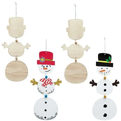 Image of Baker Ross FX291 Snowman Wooden Spinning Decoration Kits Pack of 4, Kids Christmas Decorations Craft Kit, Wood Arts and Crafts, Silver