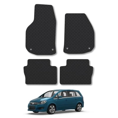 Image of Rubber Car Mats Compatible with Vauxhall Zafira B (2006 2014) Tailored Fit Floor Set Accessory Black Custom 4 Pieces Clips Anti Slip Backing, Heavy Duty &amp; Waterproof
