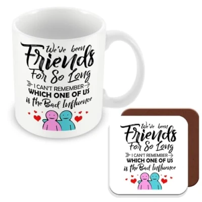 Image of MUGGZ Mug &amp; Coaster Gift for Friend/Friendship Which One of Us is The Bad Influence. Giftset Made in UK
