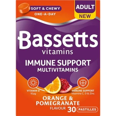 Image of Bassetts Vitamins Adult Orange &amp; Pomegranate Flavour Immune Support Multivitamins 30 Gummy Pastilles
