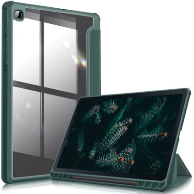 Image of Fintie Hybrid Case for Samsung Galaxy Tab S6 Lite 10.4 2022/2020 SM P610/P613/P615/P619 Shockproof Cover with Transparent Hard Shell Protective and Pen Holder, Night Green