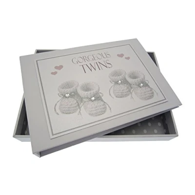 Image of White Cotton Cards Gorgeous Twins, Mini Photo Album, Silver Booties