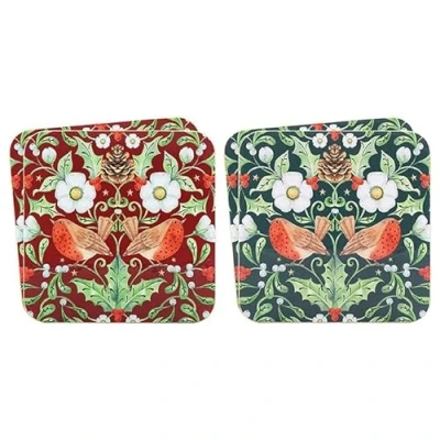 Image of the Leonardo Collection Set of 4 Christmas Coasters Berry Thief Design Statement Kitchenware for Home