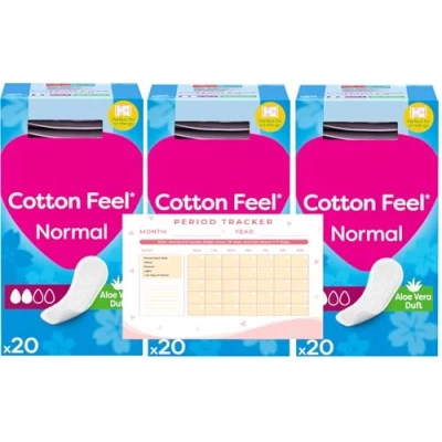 Image of Carefree Cotton Feel Aloe Vera Scented Panty Liners Breathable 3 x 20 Each 60 Pantyliners in Total Sanitary Towels Long Lasting Pads…