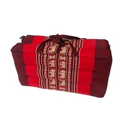 Image of Traditional Thai Kapok Foldable Yoga Meditation Cushion with Carry Handle (Red Elephants)