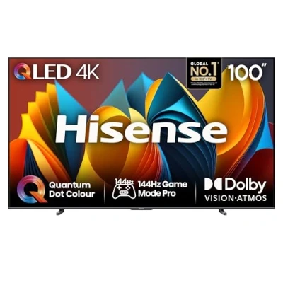 Image of Hisense 100 Inch 4K QLED Smart TV 100E7NQTUK Quantum Dot Colour, AI Processor, Dolby Vision Atmos, Smooth Motion, Sports Mode, Vidaa OS with Freely, Youtube, Netflix and Disney+ (2024 Model)