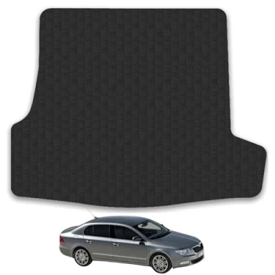 Image of Car Mat Co Tailored Fit Black Heavy Duty Rubber Boot for Skoda Superb 2008 15 [Saloon; Hatchback]