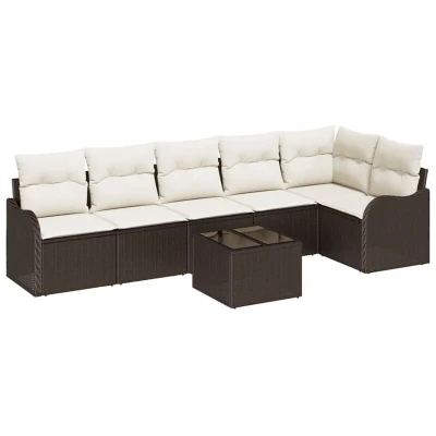 Image of vidaXL 6 Piece Garden Sofa Set with Cushions Grey Poly Rattan