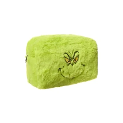 Image of The Grinch Makeup Bag Ladies Green Cosmetic Pouch with Character Face Adults &amp; Teens Travel Beauty Case Classic Cartoon Movie Merchandise Gift