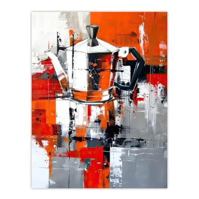 Image of Artery8 Moka Coffee Pot Abstract Orange Grey Painting Kitchen Extra Large XL Wall Art Poster Print