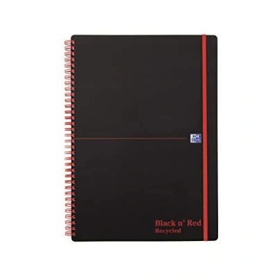 Image of Oxford Black n&#039; Red A4 Wirebound Poly Recycled Notebook