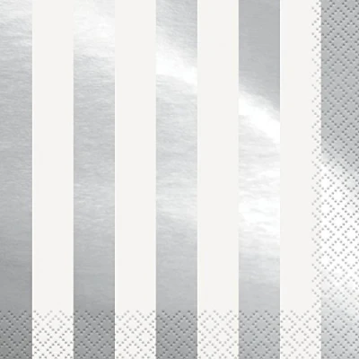 Image of Silver Foil Stamped Stripes Luncheon Paper Napkins (16cm) Pack of 16 Elegant and Durable, Perfect Design for Parties Events