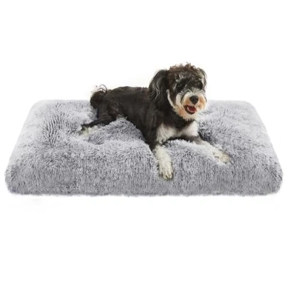 Image of Feandrea Dog Bed, Fluffy Anti Anxiety Crate Mattress, Calming Pet Beds, Washable Pillow Cushion, Plush Mat with Slip Bottom, 80 x 50 cm, Grey Ombré PGW201G01