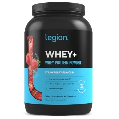 Image of LEGION Whey+ Whey Isolate Protein Powder from Grass Fed Cows Low Carb, Calorie, Non GMO, Lactose Free, Gluten Sugar All Natural Isolate, 30 Servings (Strawberry)
