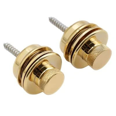 Image of Musiclily Metal Flat Head Guitar Locking Strap Locks and Buttons Quick Release Security Straplocks for Electric Acoustic or Bass, Gold (Set of 2)