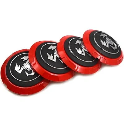 Image of LLTSNT 4 Pcs Hub Centre Caps for Fiat Abarth 133mm, Wheel Covers Center Badge Logo Car Accessories,Red