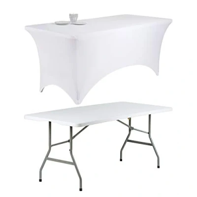 Image of Hartleys 6ft Folding Table and White Stretch Tablecloth