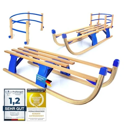 Image of Alpenflitzer® wooden sledge 110 cm Davos toboggan Foldable Folding children&#039;s sledge; Premium made of beech wood (model 2023) (Without backrest)