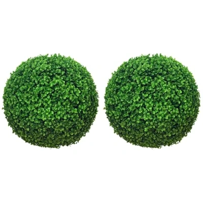Image of HOMCOM Set of 2 Artificial Topiary Balls, 40cm Faux Boxwood Hanging Decoration for Home, Indoor, Outdoor, Green