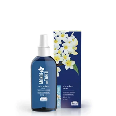 Image of Helan, Monoi De Tahiti Tanning Oil with Coconut for Face and Body, Body Sun Protection SPF 6, Sunscreen Spray Natural Tan Accelerator Water Resistant, 150 ml Made in Italy