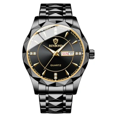 Image of JewelryWe Business Analog Quartz Watches: Men Women Dress Waterproof Luminous Date Calendar Dial Stainless Steel Luxury Multifunctional Couple Wrist Watch