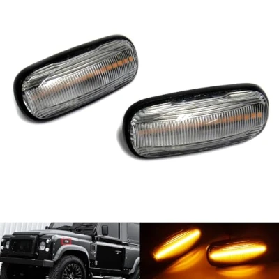 Image of RZG 2x Clear Lens Side Indicator Amber LED Marker Repeater Light For 1998+ LR Defender 90 110 Discovery 2 Freelander