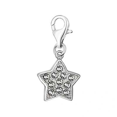 Image of Quiges 925 Sterling Silver White Cubic Zirconia Star Lobster Clasp Charm Clip on Pendant