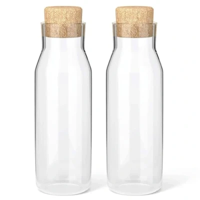 Image of HEFTMAN Glass Carafe Bottles 2 Pack 1 litre with Cork Lid, Clear Bottle for Hot &amp; Cold Beverages, Reusable Fabric Softener Jars, Laundry Detergent Storage Stoppers