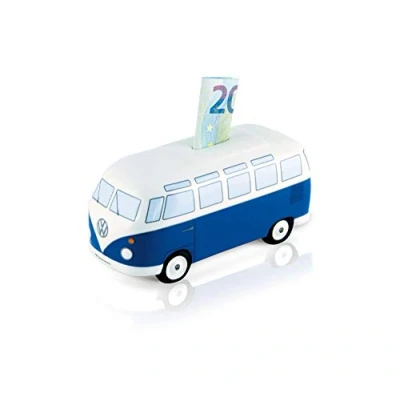 Image of BRISA VW Collection Volkswagen Savings Bank Piggy Money Coin Box in T1 Bus Samba Design (Classic Bus/Blue)