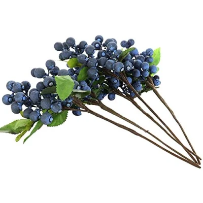 Image of Marooma Artificial Blueberry Fruit, 5Pcs Blue Flowers California Berries Fruit Fake Silk Holly for Home Wedding Party Decor