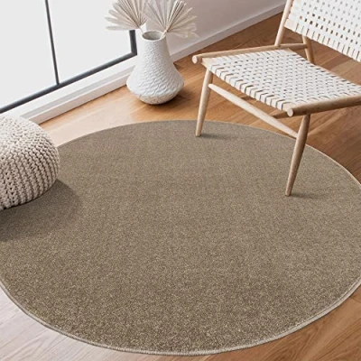 Image of SANAT Short Pile Living Room Rug Plain Modern Rugs for Bedroom, Study, Office, Hallway, Children&#039;s and Kitchen Beige, 80 cm Round