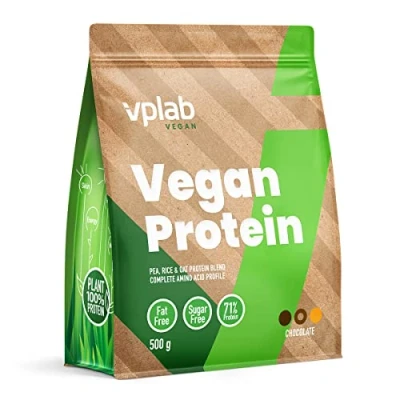 Image of VPlab Vegan Protein Powder 500g 16 Servings, 100% Plant Based and Natural Shake, Blend of Pea Isolate, Oat Powder, Rice (Chocolate)
