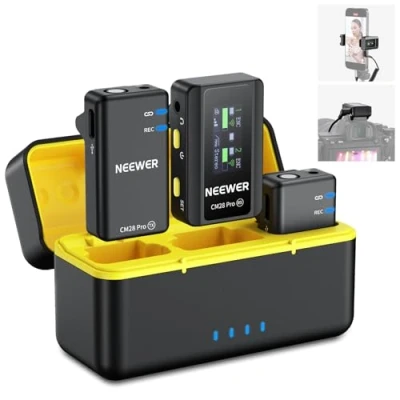 Image of Neewer CM28 PRO Wireless Lavalier Lapel Microphone System with Charging Case 48KHz 16 Bit Uncompressed Audio Noise Canceling 4GB Storage 9Hrs Recording Compatible iPhone iPad Android Camera PC