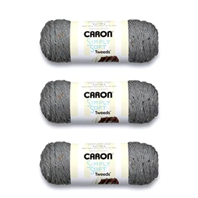 Image of Caron Simply Soft Gray Heather Tweeds Yarn 3 Pack of 141g/5oz Acrylic 4 Medium (Worsted) 250 Yards Knitting/Crochet