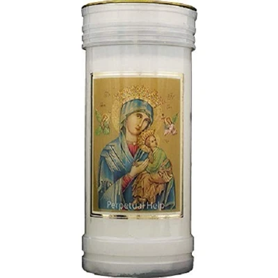 Image of Our Lady Perpetual Help Candle 72 Hour Burn Prayer Saint Catholic 15cm White
