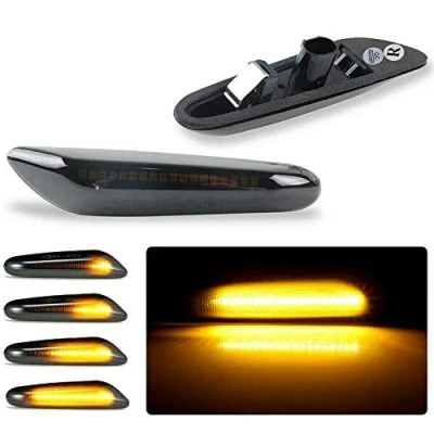 Image of GSRECY Dynamic Amber LED Front Fender Side Marker Light Sequential Blinker Turn Signal Lamp For E90 E91 E92 E93 E46 E60 E53 X3 E83 X 1 E84 E81 E82 E87 E88,Smoke Lens