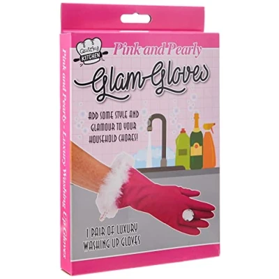 Image of Diabolical Gifts DP0985 Pink and Pearly Glam Washing Up Gloves One Size Mothers Day for Mum, Womens Birthday Gifts, Rubber Gloves, Novelty Cleaning