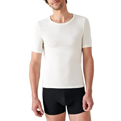 Image of Damart Short Sleeve T Shirt Men Underwear Round Neck Thermolactyl Comfort Warmth Sleeves White