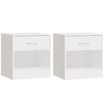 Image of vidaXL Bedside Cabinets 2 pcs High Gloss White with Drawer Sturdy Engineered Wood Construction Modern Bedroom Furniture