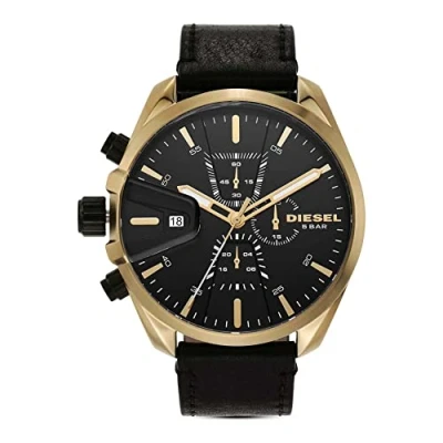 Image of Diesel Watch for Men Ms9 Chrono, Quartz Chronograph Movement, 48 mm Gold Stainless Steel Case with a Leather Strap, DZ4516