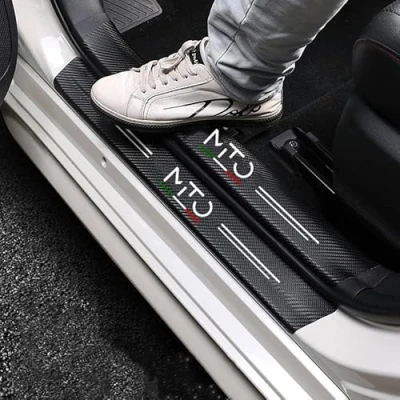 Image of JUNZAI Car Kick Plates, for Alfa Romeo MIto, Carbon Fiber, Door Sill Protector Bars, Decorative Sticker Accessories
