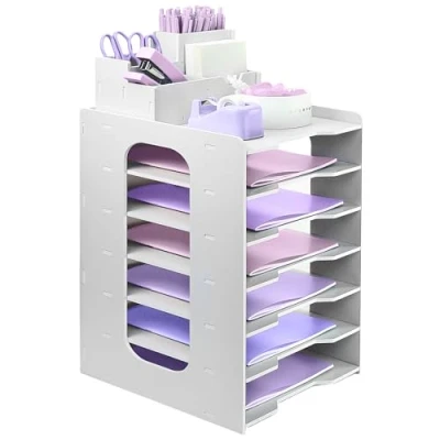 Image of Letter Tray Organiser, A4 Paper Filing Trays, 7 Tier Office File Tray, Desk Tidy Organizer with Stackable Pen Holder (White)