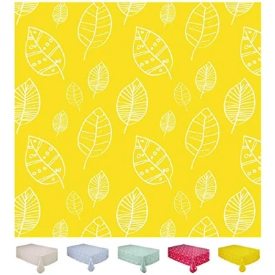 Image of Home Direct Rectangular Oilcloth PVC Wipe Clean Tablecloth 140cm x 180cm 55x70 Leaves Yellow